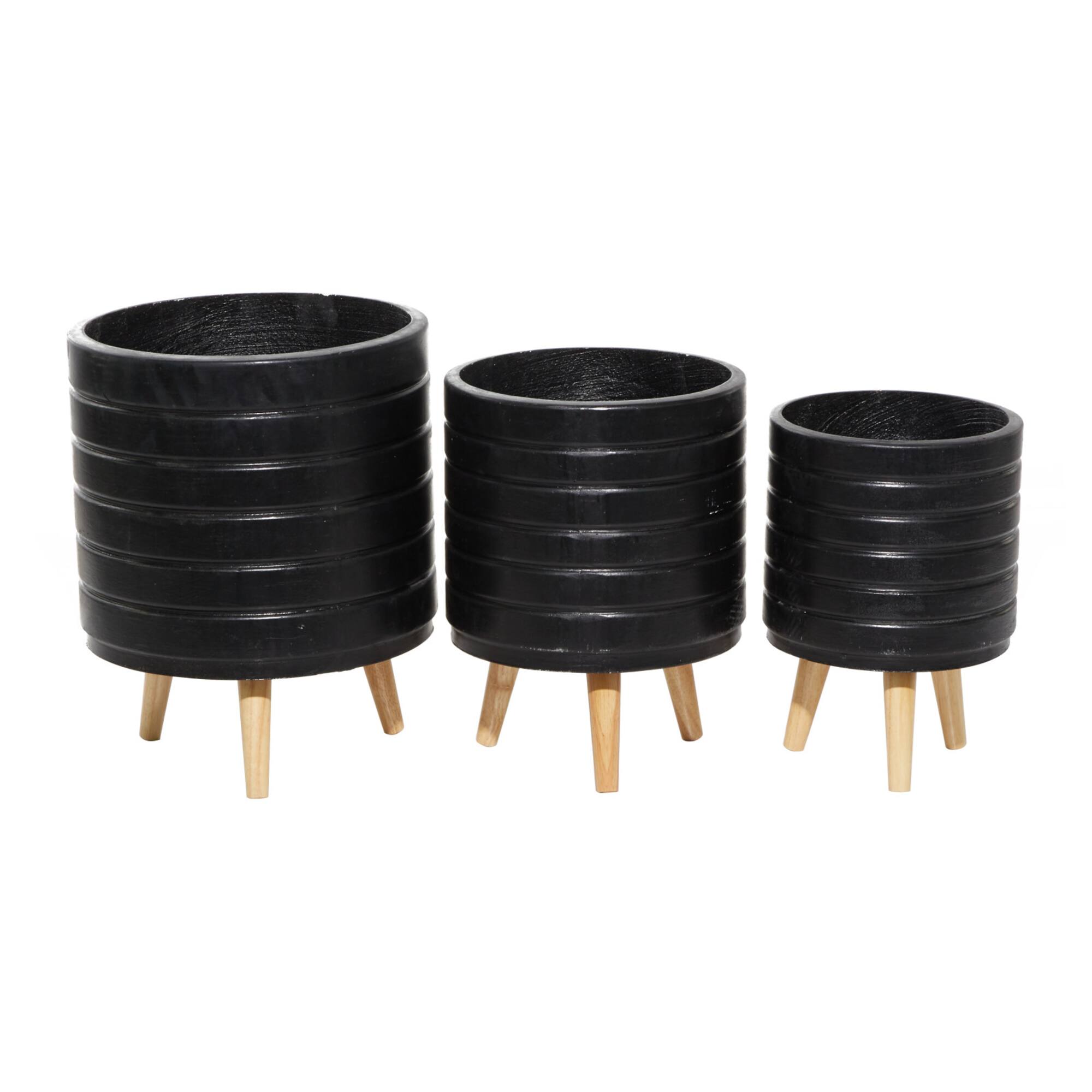 CosmoLiving by Cosmopolitan Set of 3 Black MgO Planter 18", 16", 15"